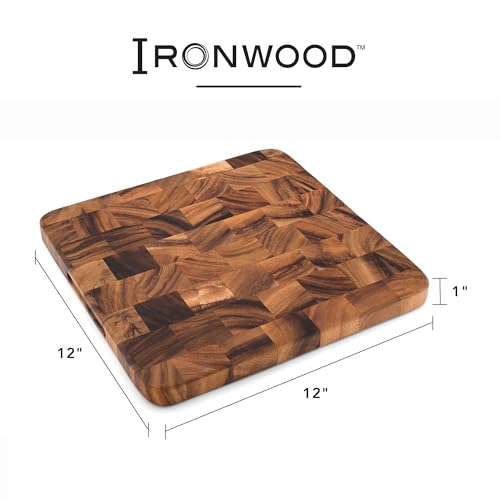 Ironwood Oslo End Grain Square Acacia Wood Cutting Board - 12 x 12 Inch