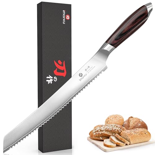 imarku 10 Inch Japanese Serrated Bread Knife - Rich Brown & Black Handle
