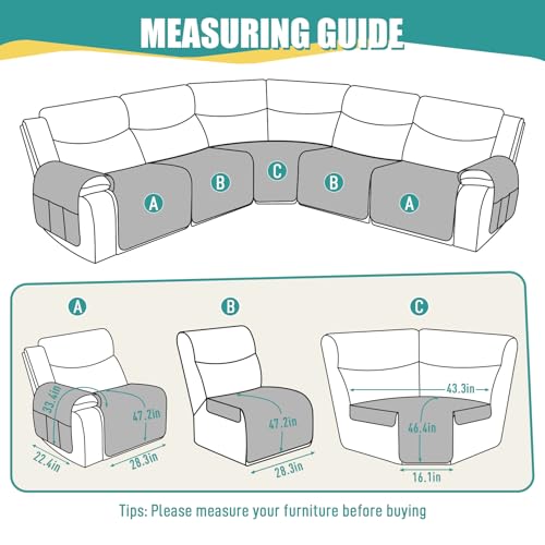 Ruaozz Waterproof 5-Piece Recliner Sectional Sofa Cover - Dark Grey, L Shape