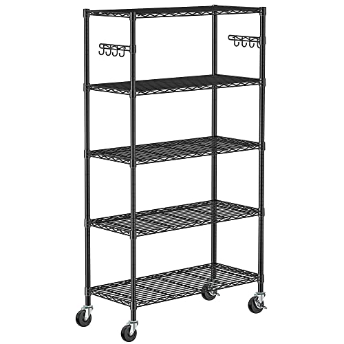 5-Tier Rolling Storage Shelf with Wheels - Metal Wire Shelving Unit
