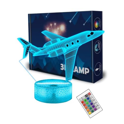 FULLOSUN Airplane Gift, Plane Night Light, Pilot Lamp with Remote Control 16 Colors Changeable Kids Room Lighting Creative Boys Aircraft Pilot Gift Holiday Xmas Decoration