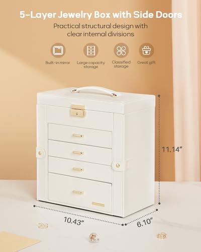 Homde Large Jewelry Box for Women: 5-Layer Organizer with Lock Dresser