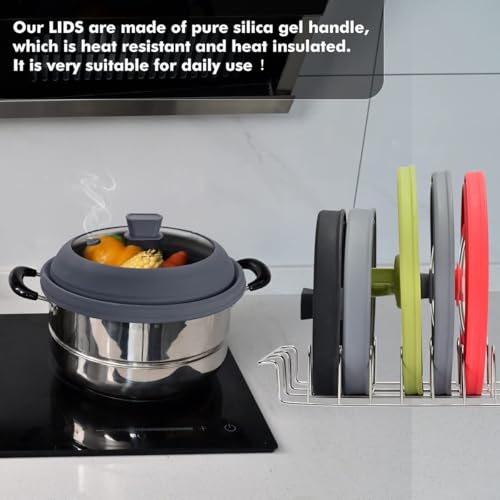 Microwave Splatter Cover Glass Lid with Collapsible Silicone Handle - 11.8 Inch Black