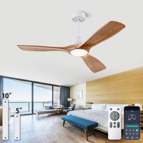42 Inch Wooden Ceiling Fan with Lights - White & Light Walnut, Remote & App Control