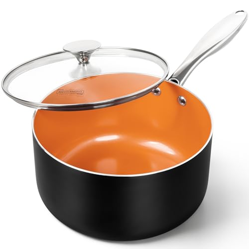 4 Quart Nonstick Saucepan with Lid - Ceramic Coating, Induction Compatible