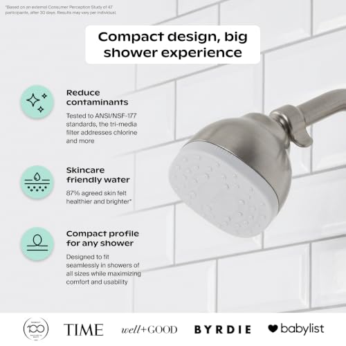 Canopy Mini Filtered Shower Head - Nickel, Compact Hard Water Filter