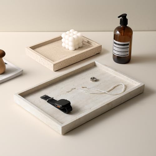 Natural Travertine Rectangular Serving Tray 15x10 Inches for Decor & Food