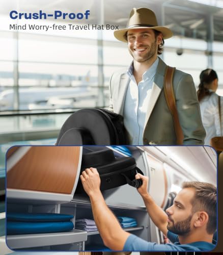 Extra Large Waterproof Cowboy Hat Box Travel Case Holds 2 Hats - Black