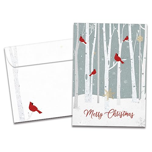 Tree-Free Greetings Christmas Cardinal Holiday Card - Winter Birch Forest, 1 Card
