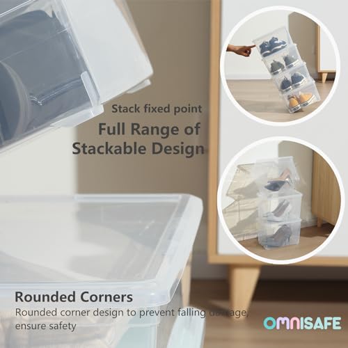 12 Pack BPA-Free Stackable Clear Shoe Storage Bins with Latching Lids, 6 Quart