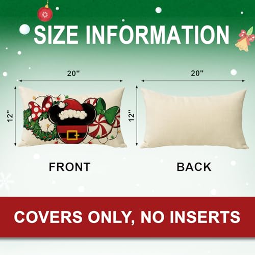 Christmas Lumbar Decorative Throw Pillow Cover 12 x 20, Xmas Peppermint Candy Wreath Rectangle Cushion Case Decor, Winter Funny Holiday Home Decoration for Sofa Couch