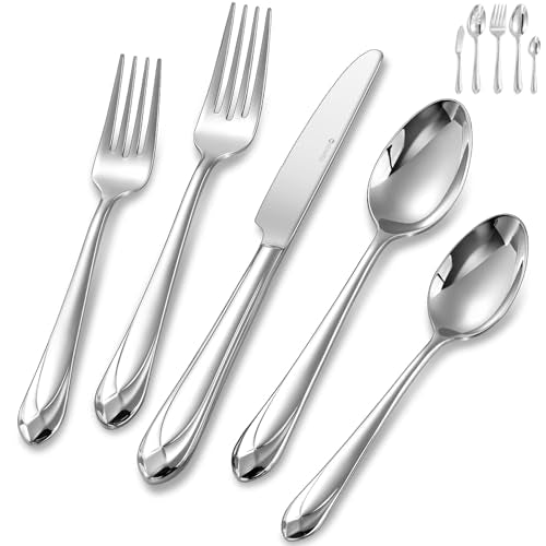 KEAWELL Astra Silverware Set 20/45/65-Piece Flatware Tableware, Silver - Variation 45