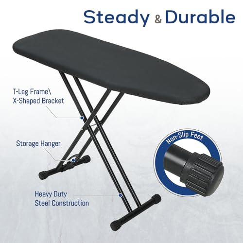 RAINHOL Black Full Size Ironing Board 43 x 13 with Iron Rest, Adjustable Height