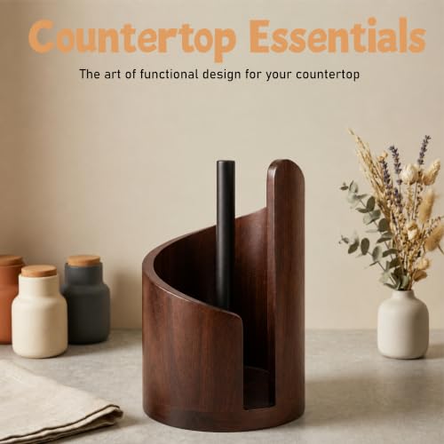 Walnut Wooden Paper Towel Holder for Countertop, Holds Mega Roll, Kitchen Decor
