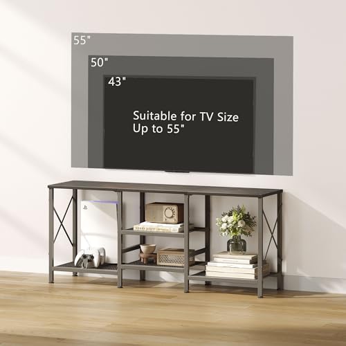 Black TV Stand for 55 Inch TVs with 3-Tier Open Shelves and Storage