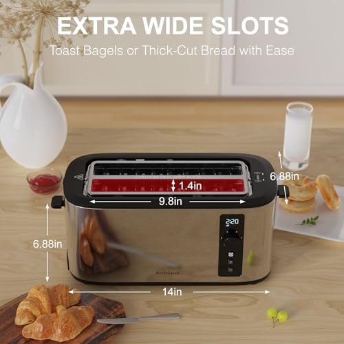Stainless Steel 4-Slice Toaster with Wide Slots, 6 Browning Levels & Countdown Timer – Anfilank