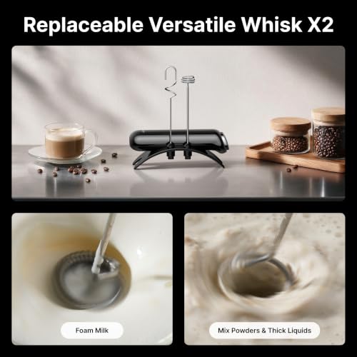 Electric Milk Frother with Storage Case & Stand - Black - Handheld Coffee Foam Maker