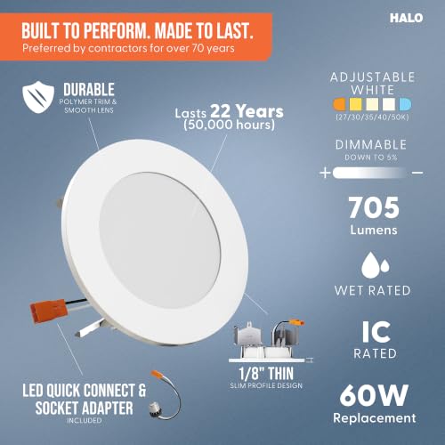 HALO HLBT 4-Inch Slim LED Recessed Light Retrofit Kit 6-Pack, 5 CCT, Dimmable