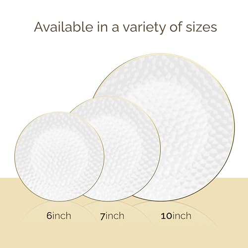 Gold Rimmed Clear Plastic Plates 10 Inch - Heavy Duty Disposable Party Tableware - 100 Pack