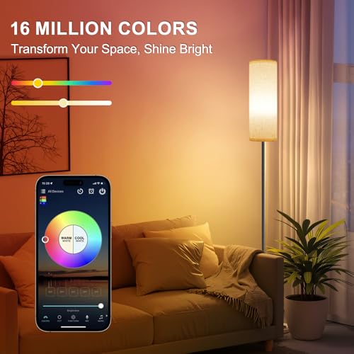 Beige 2-Pack Floor Lamps for Living Room with 9W 800LM Bulbs - Smart RGB Standing Lights