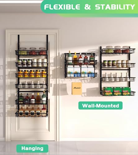 Heavy-Duty Metal Over The Door Pantry Organizer - 6 Tiers, Black