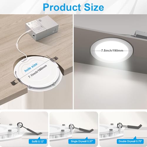12 Pack 7-Inch Dimmable LED Recessed Lights with Junction Box, 3CCT Selectable, 1600LM Ultra-Thin Ceiling Downlights