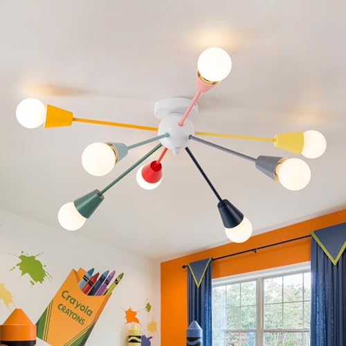 Ymlii Multicolor 8-Light Sputnik Chandelier Kids Ceiling Light - Modern Pendant Fixture