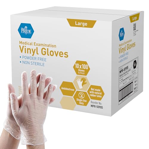 Medical Exam Gloves Large 1000 Count Powder & Latex-Free Vinyl Disposable
