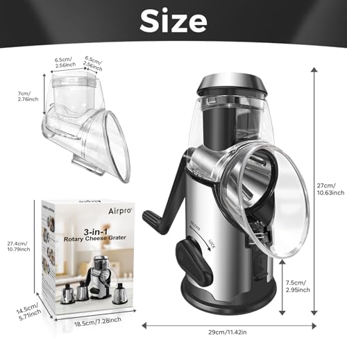Rotary Cheese Grater with Handle - Vegetable Slicer & Food Chopper