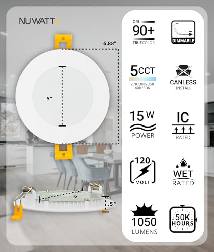6 Inch Dimmable Recessed LED Light Kit with Color Temperature Switch