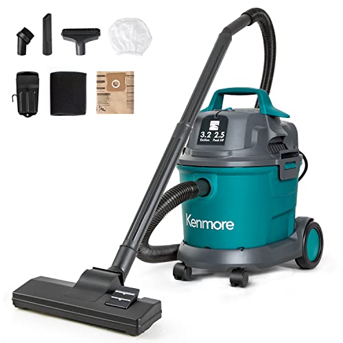 Kenmore Wet Dry Canister Vacuum Cleaner - 3.2 Gallon Green, Portable & Wall Mountable