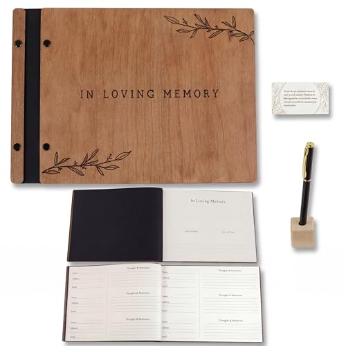 Funeral Guest Book with Pen - Memory Wooden Memorial Book for Funeral Service