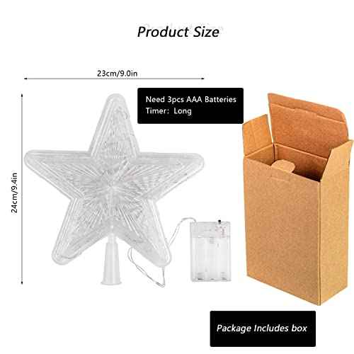 DERAYEE Christmas Star Tree Topper Lighted, Xmas Tree Topper with Lights Light Up Star Topper for Christmas Tree Decorations Battery Operated 9 Inch