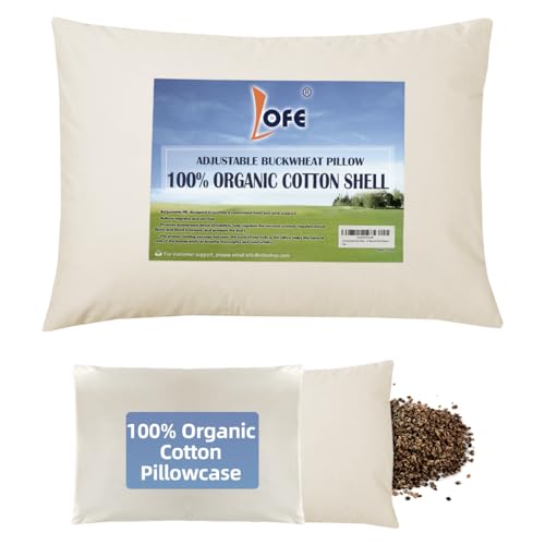 Organic Buckwheat Pillow 16x22 Off White with Organic Cotton Pillowcase