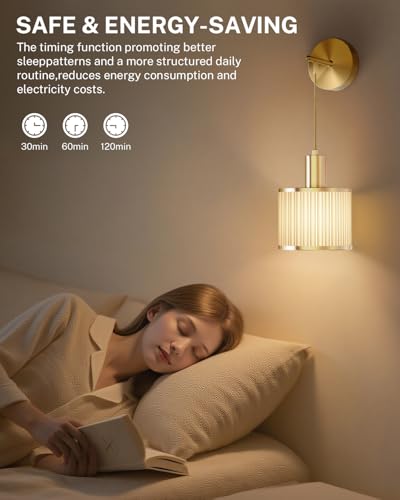 SAIMAND Set of 2 Gold and Beige Wireless Rechargeable Wall Sconces with Adjustable RGB Colors