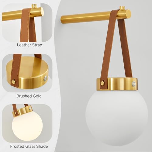 Vokmon Battery-Operated Wall Sconce Set of 2 Modern Milk Glass Globe Lights