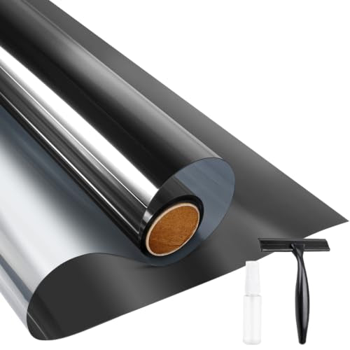 Black-Silver Window Privacy Film 35.4In X 16.4Ft Static Cling Tint Daytime Privacy