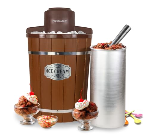 6 Qt Electric Ice Cream Maker - Vintage Wooden Style Frozen Dessert Machine - Dark Wood