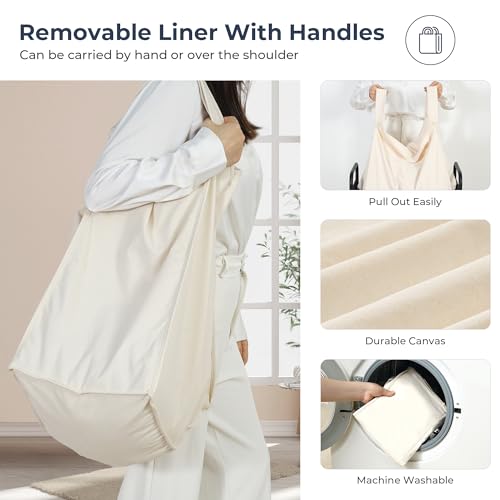Beige STO STO 90L Rolling Laundry Hamper with Removable Washable Liner and Lockable Wheels