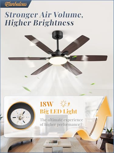 Black 52 Inch Ceiling Fan with Lights Remote Control & 2 Downrods