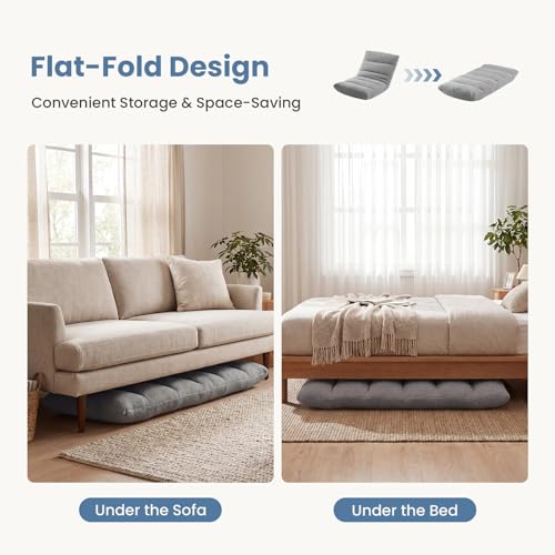 DUMOS Grey Folding Floor Chair 14-Position Adjustable Backrest Lounger