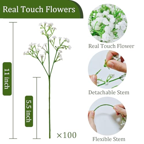 Cherica White Baby’s Breath Artificial Flowers 100Pcs - Real Touch Wedding Decor