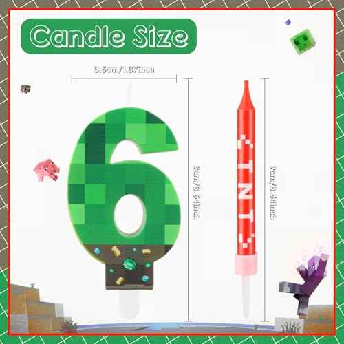 Green Number 13 Candle,Pixel Birthday Cake Candle Decoration Green TNT Print Themed Birthday Candles Numeral Birthday Cake Topper for Boy Girl Pixel Game Party Decoration Supplies