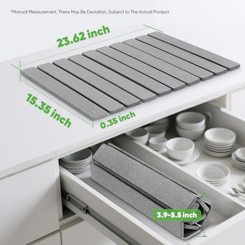 Favorking Light Grey Stone Drying Mat 24x16 Inches - Quick Absorbent, Collapsible Countertop Dish Mat