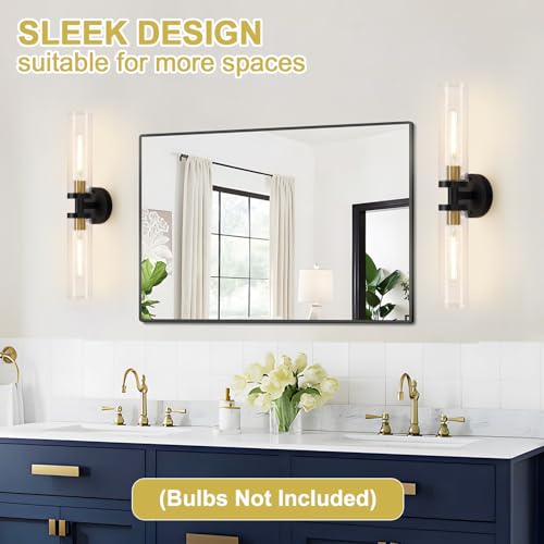 Black and Gold Wall Sconces Set of 2 - 22-Inch Hardwired Bathroom & Living Room Lighting - Variation of Black and Gold / Hardwired-22 Inch-2PC