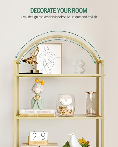 Hzuaneri Tempered Glass Bookcase Shelf - Gold, Slim 71in Home Office Storage