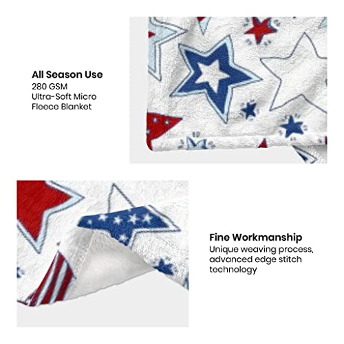Patriotic Throw Blanket - 4th of July Memorial Day Independence Day American Flag Stars & Stripes Blankets - Red White Blue Plush Flannel USA Throw for Kids Boys Girls Couch Sofa Bed 40x50 Inches