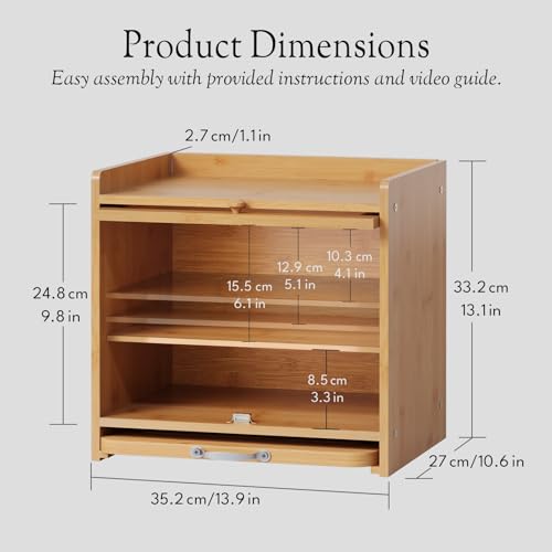 Natural Bamboo Bread Box with Double Layer & Cutting Board - Kitchen Storage