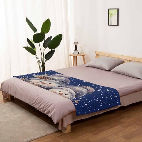 LEOKOTI Navy Blue Snowman Christmas Throw Blanket 60x80 Fleece Cozy Winter Decor