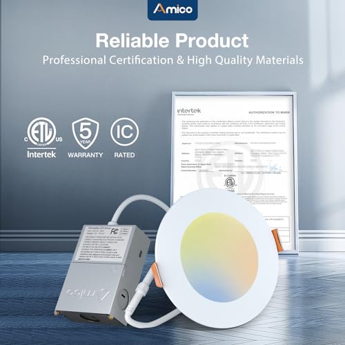 White 4 Inch LED Recessed Light with Junction Box, 5CCT, 800LM, 11W